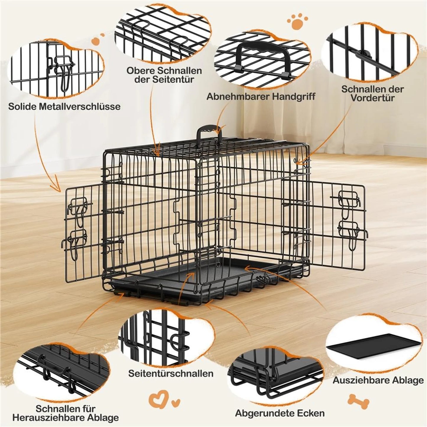 Yaheetech Banc pliant pour chien avec cloison - Comprend deux portes, une plaque inférieure amovible et un verrou de sécurité - Pour le dressage et les déplacements - Métal noir peint par poudrage - 61,5 x 41,5 x 47 cm