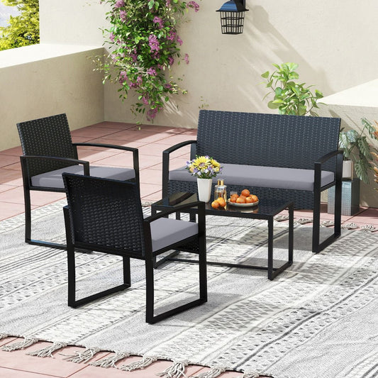 Ensemble de jardin Coast pour 4 personnes – comprenant une table en verre, un canapé 2 places et 2 fauteuils – gris