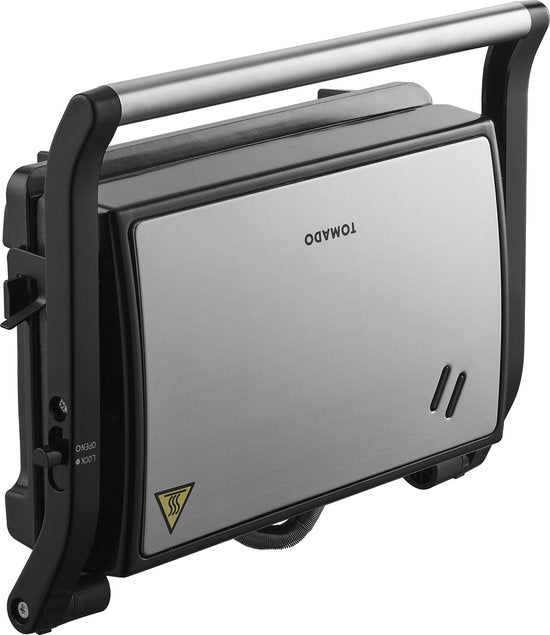 Tomado TGC2001S - Petit gril de contact - Grille-pain - Sans PFAS - Noir/ acier inoxydable - 750 watts