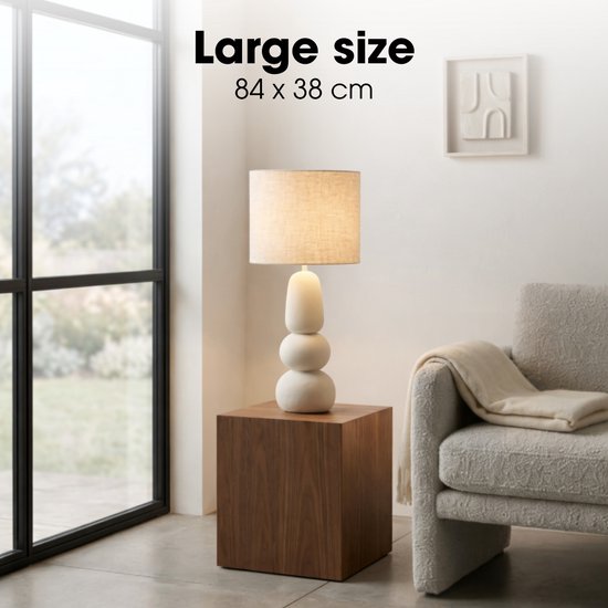 Lampe de table Mica Decorations Menko pour salon - Lampe décorative avec abat-jour - Lampe de bureau, lampes de table pour salon - 84 x ⌀38 cm - 60 W E27 IP20 - Crème
