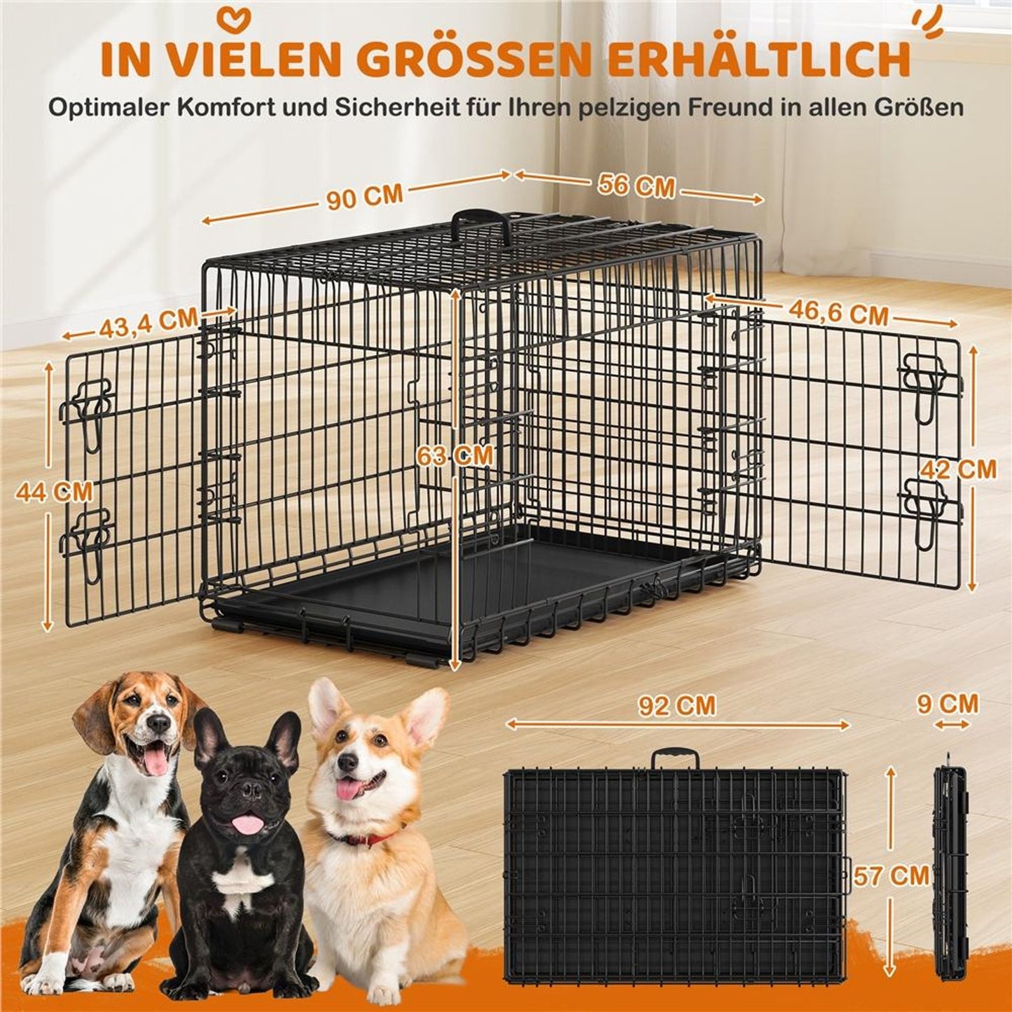 Cage pliable pour chien Yaheetech 90 x 56 x 63 cm - Noire - Avec cloison, tiroir de fond et 2 portes
