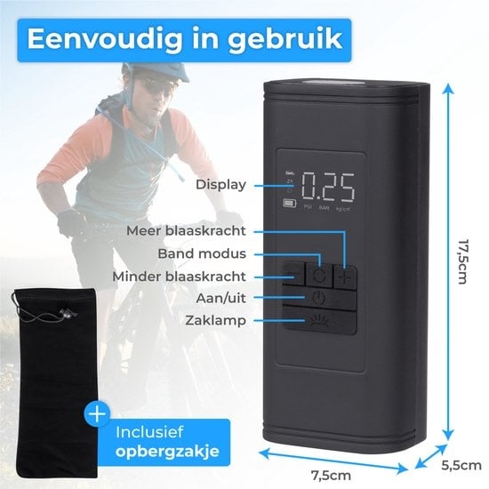 Nuvance - Pompe à pneu à compresseur - 4000mAH - Pompe électrique pour vélo - Compresseur d'air pour voiture, scooter, vélo, ballon et matelas pneumatique - Accessoires inclus - Lampe de poche - PRO