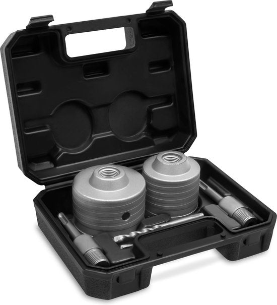 VONROC Jeu de scies cloches SDS-Plus - 2 pièces - 68-82mm - Universel - Comprend un foret, un foret central et un adaptateur SDS-plus
