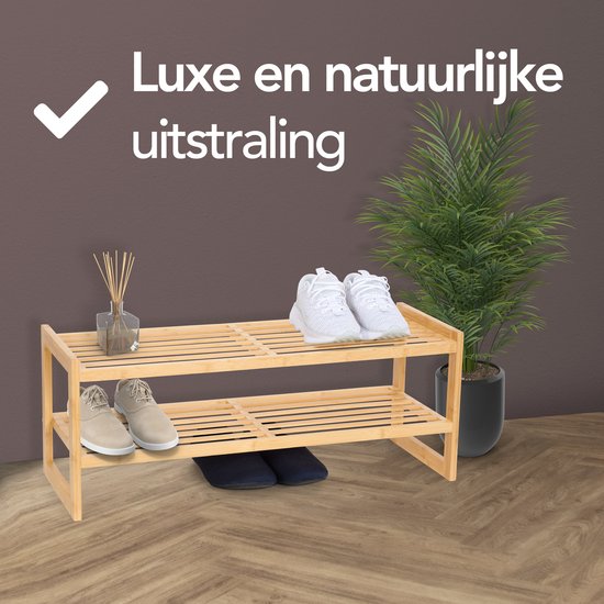 Brixy Shoe Rack - 2 Layers - Bamboo Shoe Rack - Shoe Cabinet - For 9 Pairs of Shoes - Wood