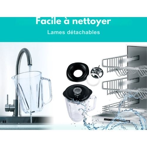 Blender - FITAGE - Blender de cuisine - 1200W et 1.9L - Gris métal