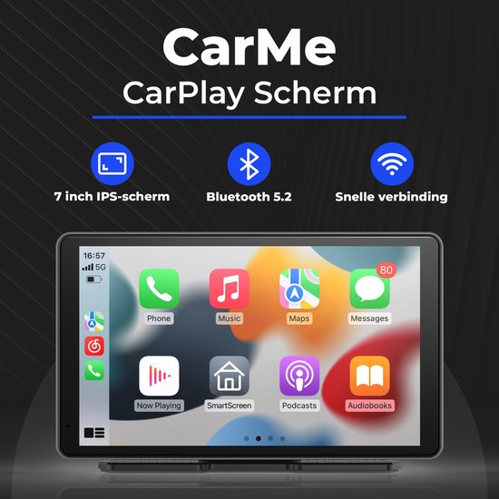 CarMe Écran CarPlay 7 pouces - Apple CarPlay et Android Auto (sans fil) - Écran tactile - Système de navigation automobile - Convient à Apple CarPlay et Android Auto - Écran Android Auto