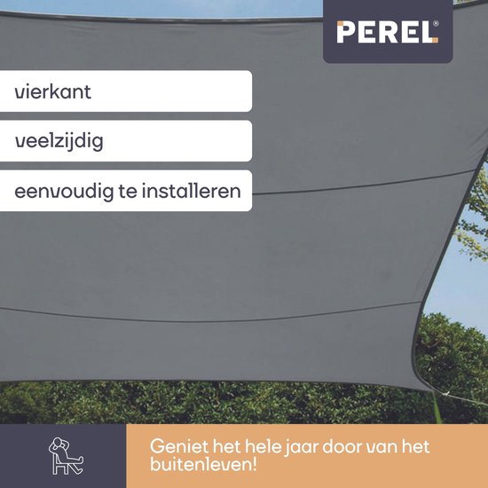 Voile d'ombrage - Perel - imperméable - 3,6 x 3,6 m, 180 g/m² - carré - gris foncé
