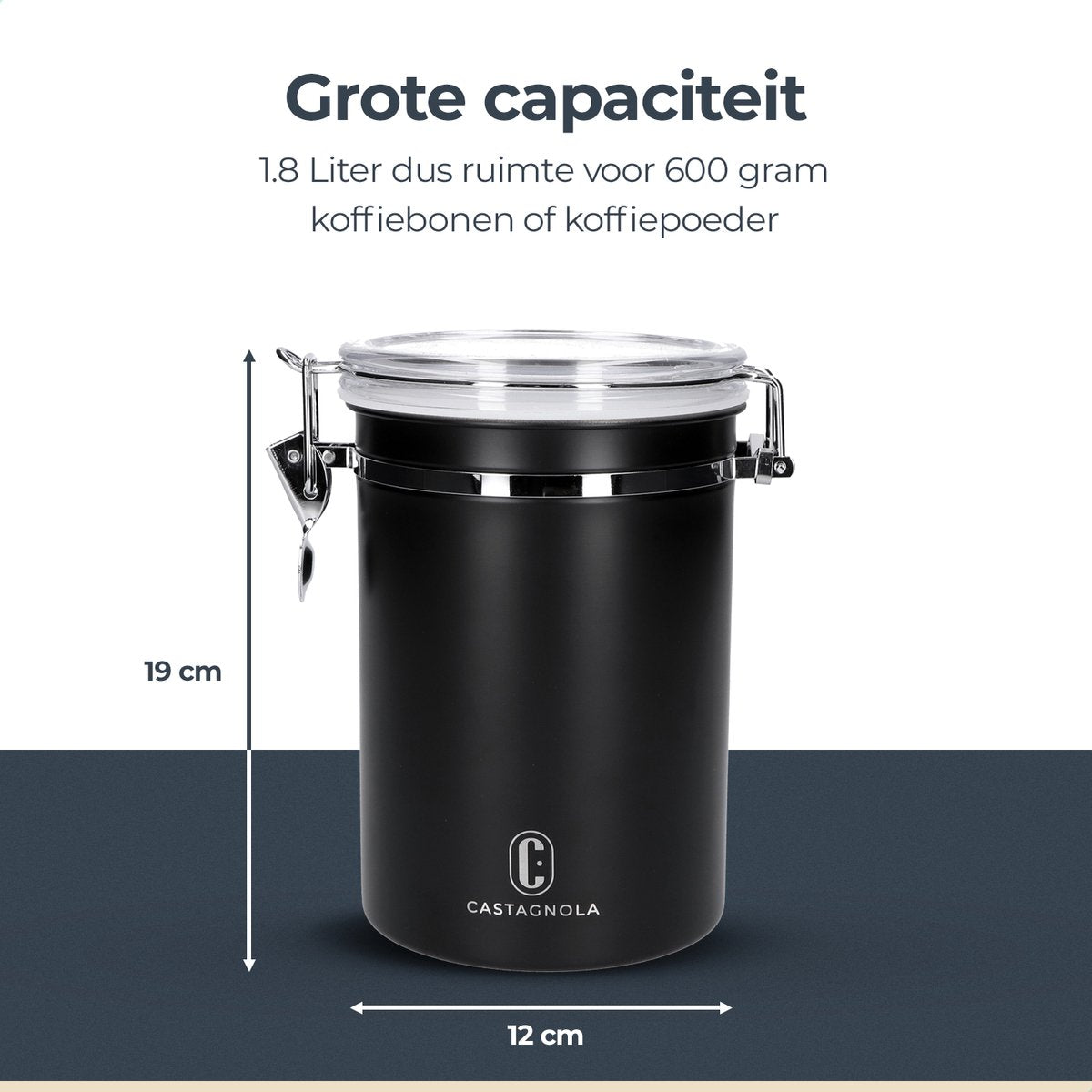 Boîte à café Castagnola - hermétique avec sortie CO2 - 1,8 litres - Noir
