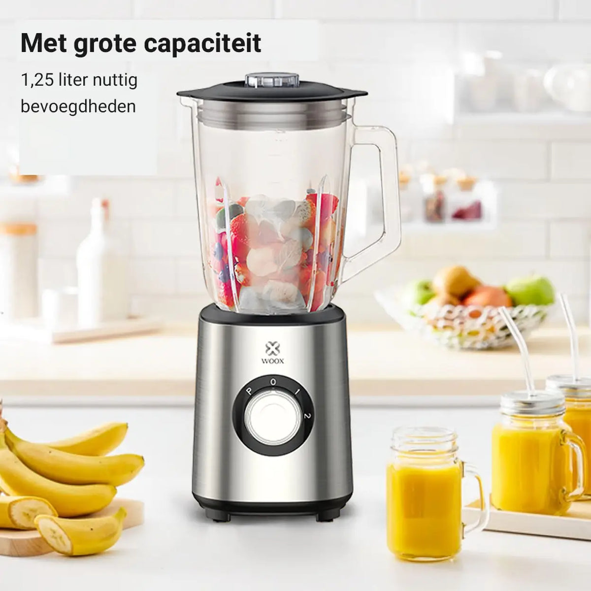 Mixeur Woox MX0198 - Argent - 1 000 W - 1,5 litre - Lame en acier inoxydable à 10 lames - 3 vitesses avec fonction « Pulse » - 20 x 20 x 38 cm