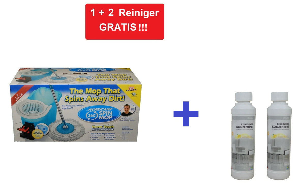 Hurricane Spin Mop Deluxe - Kit de nettoyage avec seau, fonction de lavage et essoreuse - Serpillière en microfibre avec articulation pivotante à 360° - Bleu/Blanc