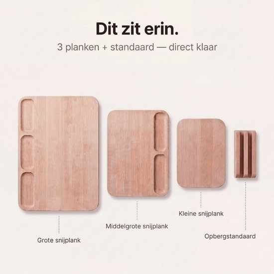 Safecourt Kitchen 3 piece wooden cutting board set [100% free of microplastics] - including storage stand - FSC certified birch wood