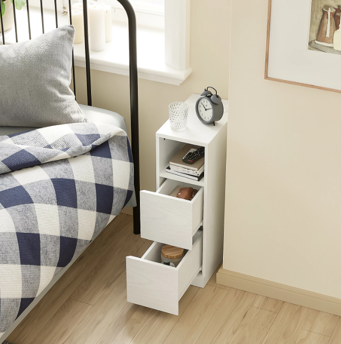 Table de chevet SoBuy 35 x 20 x 60 cm - Blanc crème - 2 tiroirs - Éclairage LED - Port USB et prise électrique