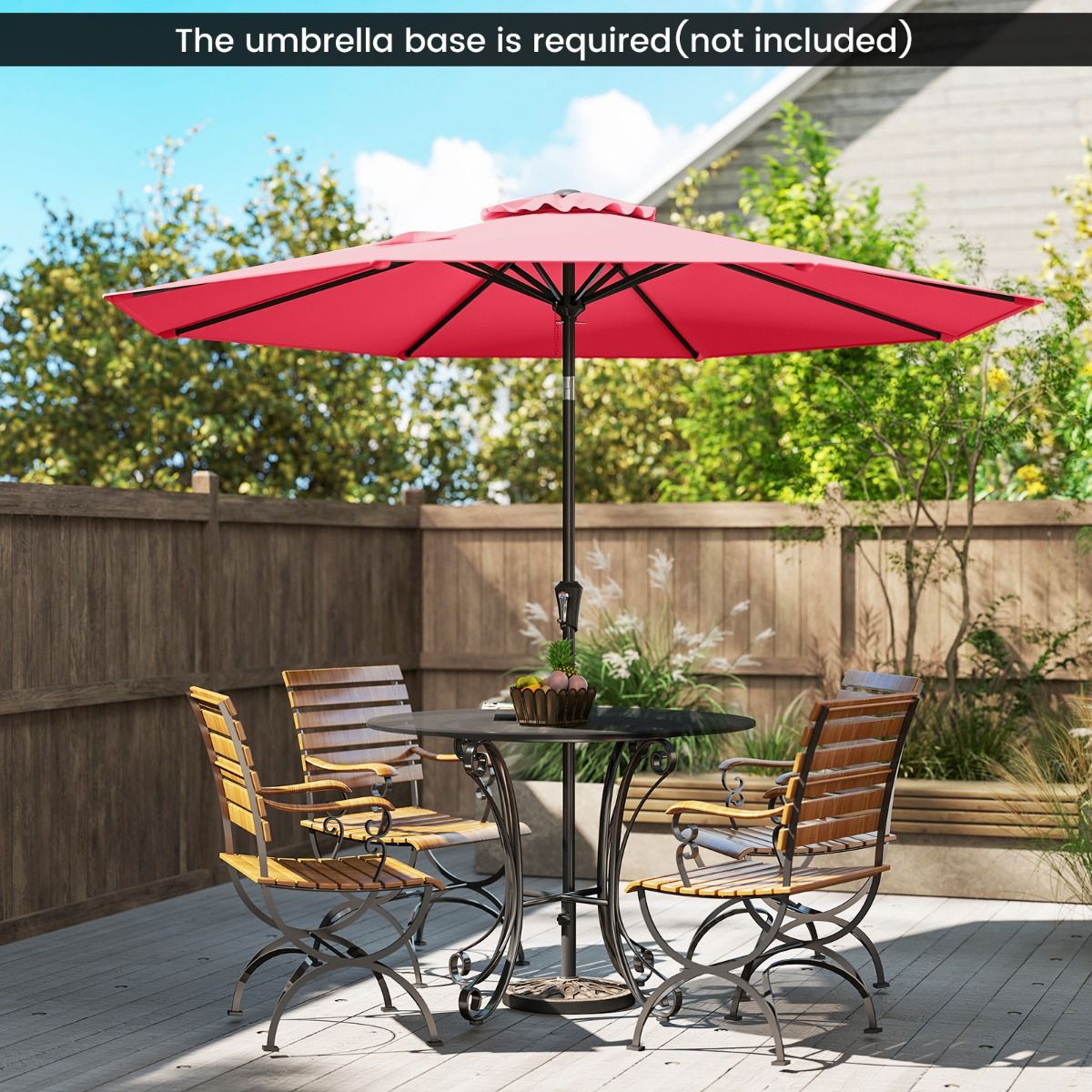 Coast Terrace Parasol 270 cm Wine Red - Grand parasol inclinable avec manivelle, protection UV et capot de parasol ventilé