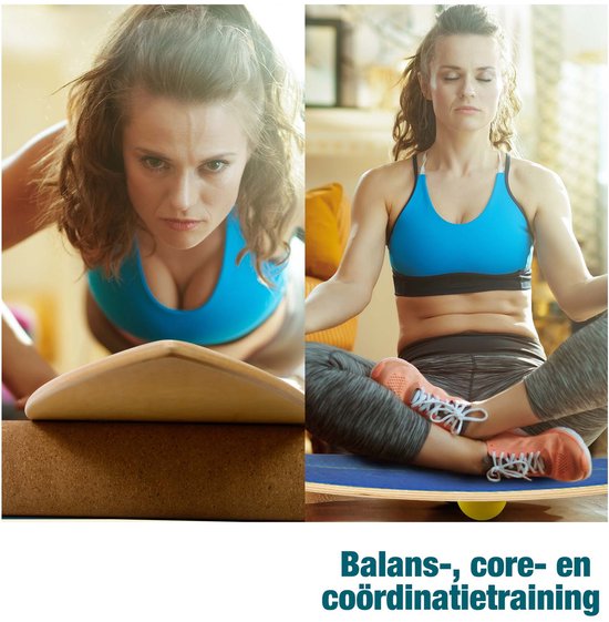 DH FitLife Planche d'équilibre en bois à bascule - Planche d'équilibre pour enfants et adultes - Fitness d'intérieur et entraînement de base, bleu