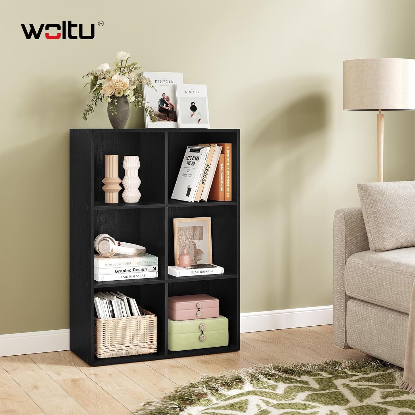 Bibliothèque Woltu à 6 compartiments - Meuble de rangement cubique - Noir - 59,6 x 29 x 89 cm