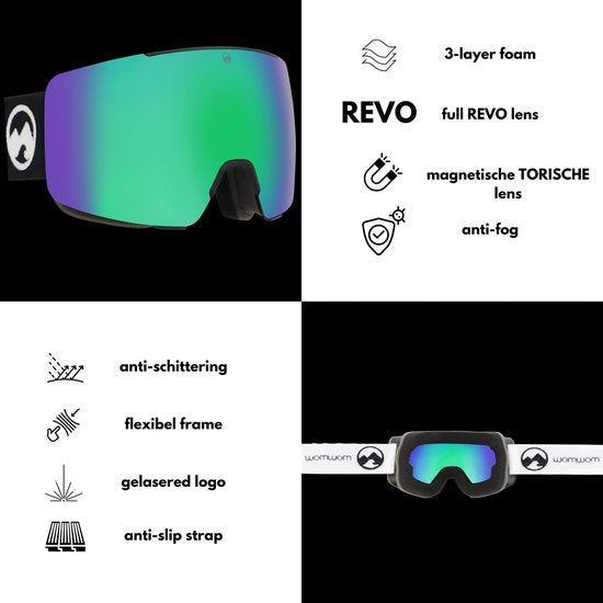 MowMow LOCAL Masque de ski Homme L/XL + lentille supplémentaire - Magnétique - Bio-Frame - R-Strap - UV400