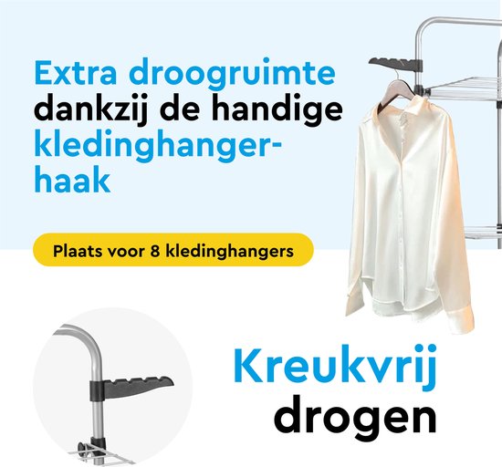 BRASQ Tour de séchage 4 couches - Longueur de séchage 40 mètres - Étagère de séchage avec roulettes et supports - Étagère à linge - Tour de séchage 68x68x169 cm - Blanc
