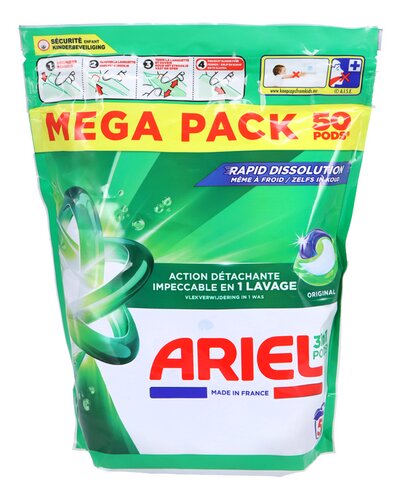 Ariel Detergent Pods Color - 50 pièces - Élimination efficace des taches et parfum frais