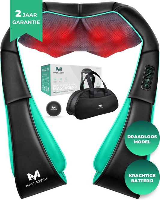 Massagerr® Shiatsu Massage Cushion 2.0 - Wireless - Neck Massage Device - Incl. Carrying Case and Stress Ball - Appareil de massage pour le dos, le cou et les épaules - Infrared Heat Function - Back Massage - Massage Devices