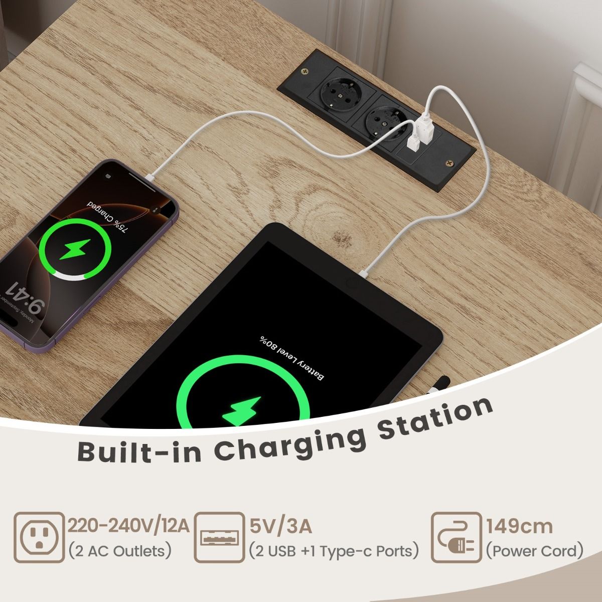 Étagère à vinyles Coast avec station de recharge - 4 compartiments - adaptée à une platine vinyle - couleur naturelle