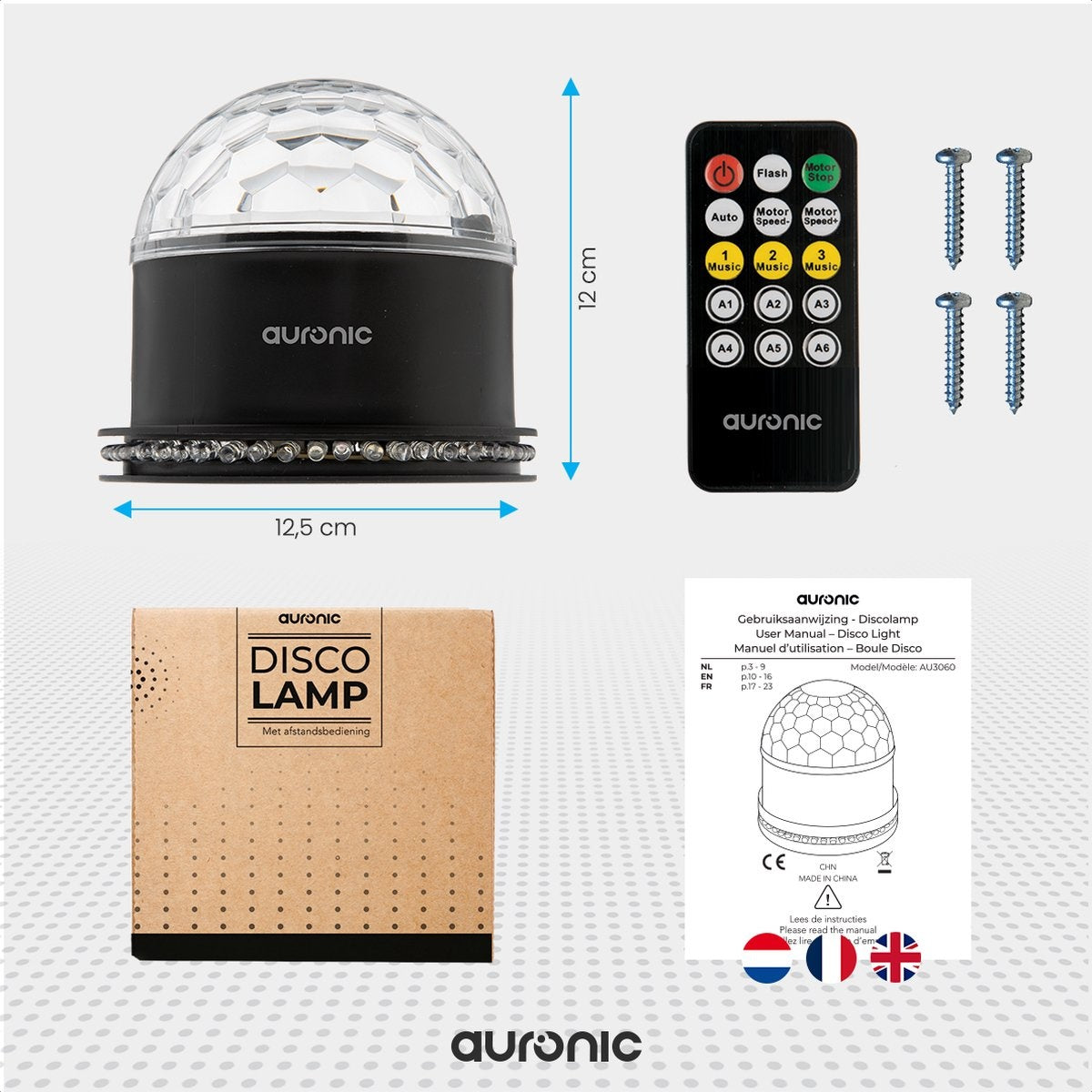 Auronic Lampe à disque rotative - Boule à disque - LED - Télécommande et contrôle musical - Enfants/Adultes