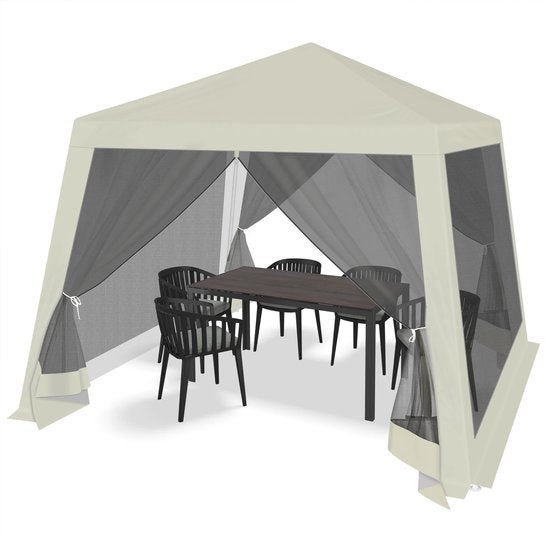 Tente de fête - Pavillon de jardin - Pavillon - Tente de jardin avec moustiquaire - Moustiquaire - 3 x 3 m - Jardin - Terrasse - Tente de fête - Avec parois latérales - Blanc