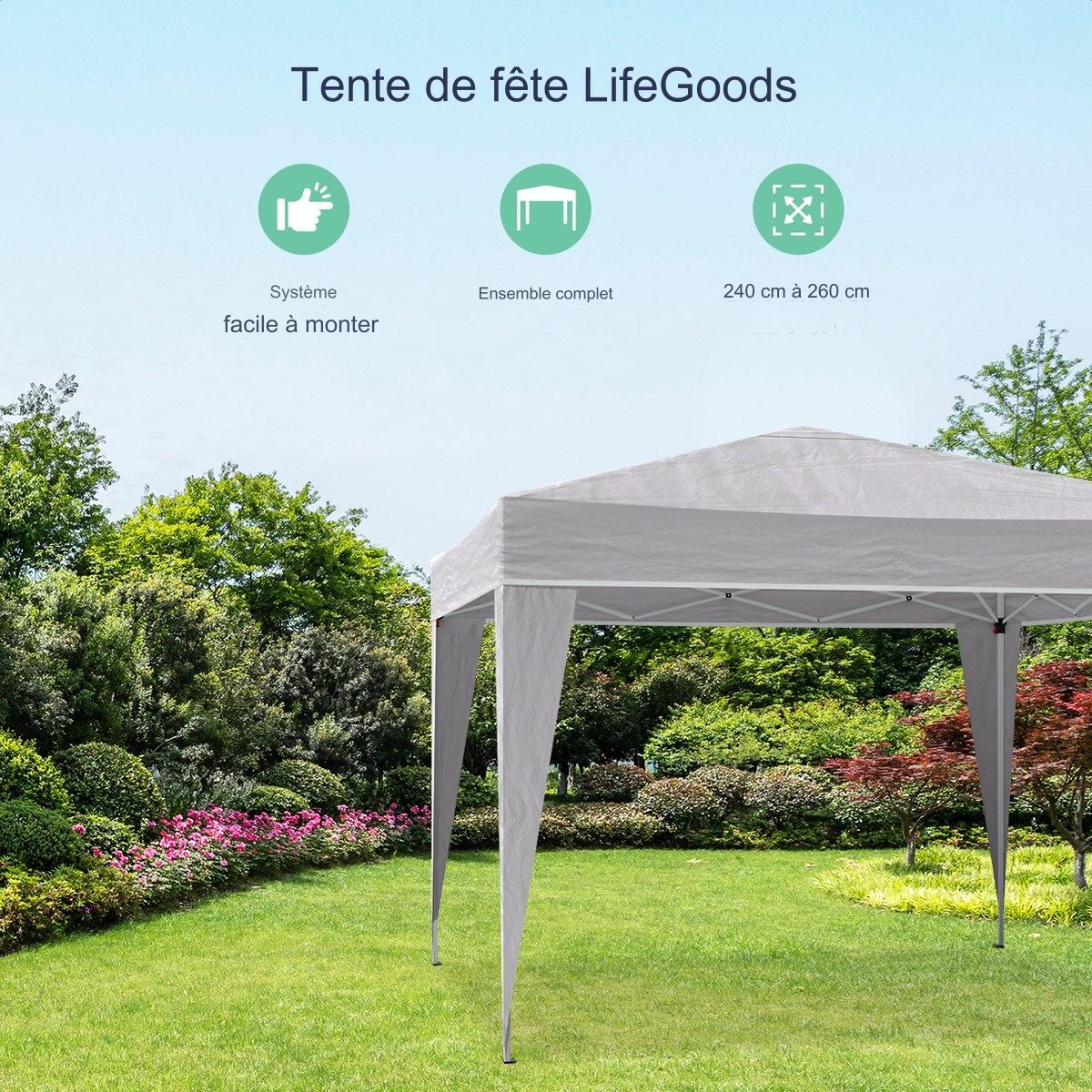 Tonnelle de jardin - LifeGoods - Imperméable - Avec sac de transport - 3x3 m - Gris