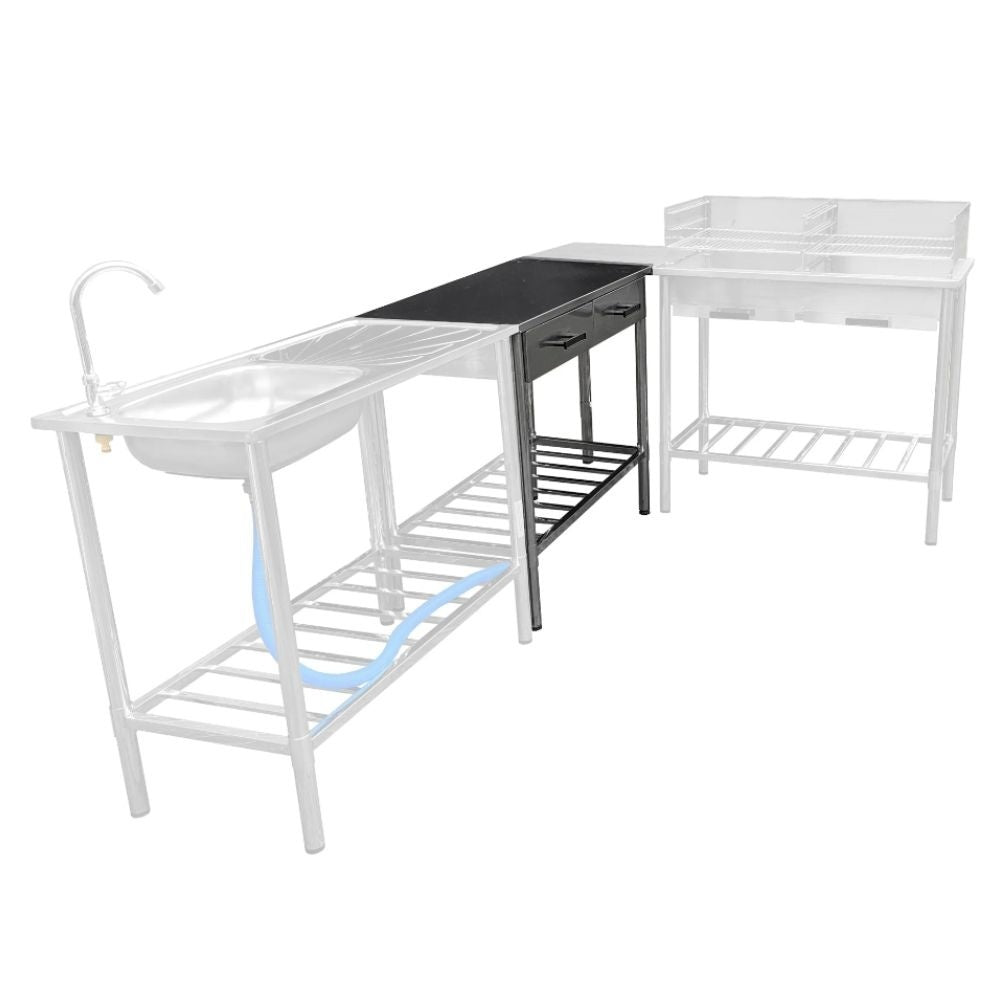Plan de travail extérieur - Garten BBQ - Cuisine de jardin - Table en acier inoxydable - réglable - 2 tiroirs - 100x50.5x87cm - blanc/gris