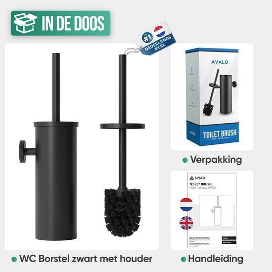 Avalo Toilet Brush With Holder - Hanging - Stainless Steel Black - Toilet Brush With Holder