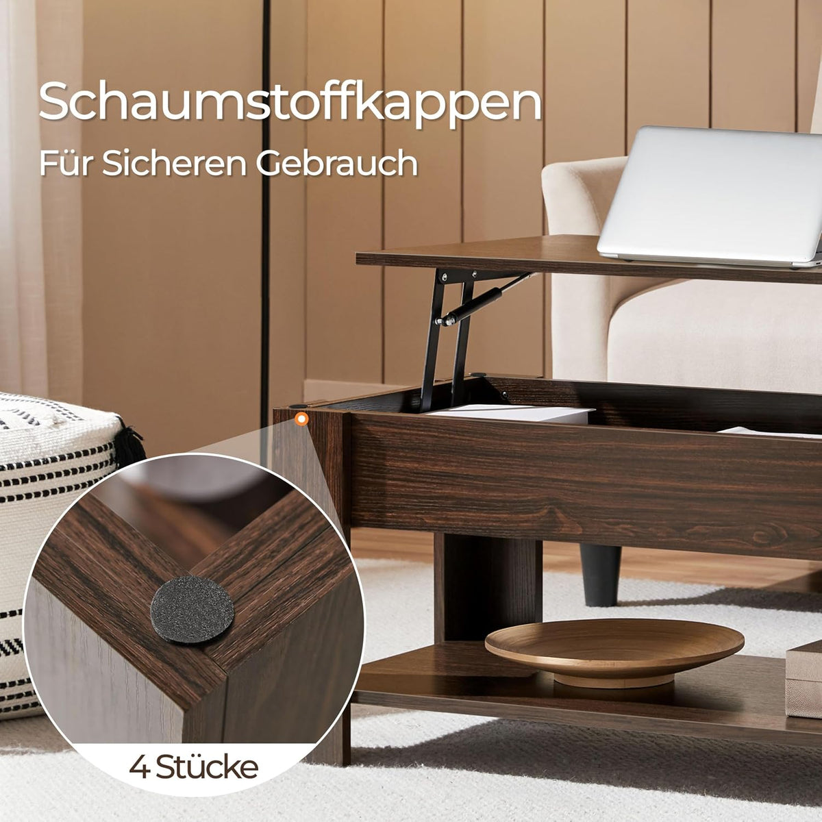 Table basse Yaheetech 98 x 50 x 41,8 cm - Marron - Réglable en hauteur - Plateau extensible - Avec espace de rangement