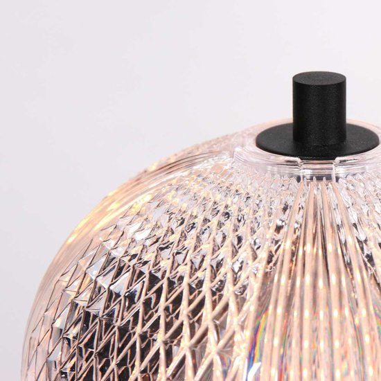 Lampe de table Geripu 3841ZW, Ø 15 cm, en plastique nervuré avec module LED - Transparent/Noir - Design - Mexlite