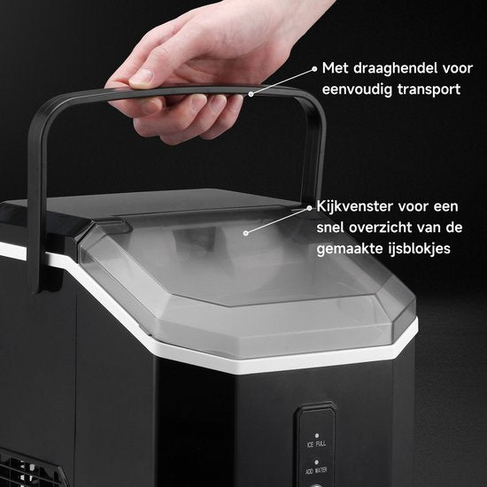 Bardi 1,1 L - Machine à glaçons « Nugget Ice Machine Square » - Machine à glace pilée avec cuillère à glace - 15 kg/24 heures - Machine à glaçons - Avec gobelet isotherme de luxe - Noir