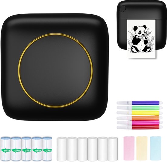 Gatson Mini Printer - Comprend 14 rouleaux de papier (autocollant, normal et couleur) + 5 stylos - Mini imprimante pour mobile - Imprimante de poche - Imprimante photo mobile