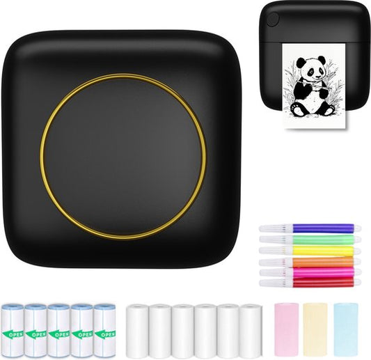 Gatson Mini Printer - Comprend 14 rouleaux de papier (autocollant, normal et couleur) + 5 stylos - Mini imprimante pour mobile - Imprimante de poche - Imprimante photo mobile