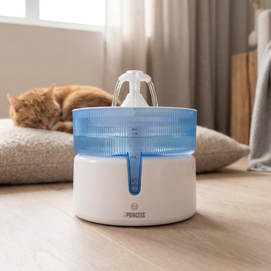 Abreuvoir Princess pour chat - 2 litres – Filtration à 4 niveaux – Silencieux (30 dB) – Sans BPA – Pompe sans fil – Filtre inclus - Chats et chiens - Facile à nettoyer - 620010