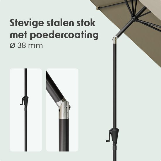LifeGoods Parasol - Jardin - Ø350 cm - 30° inclinable - Imperméable - UPF50+ - Taupe