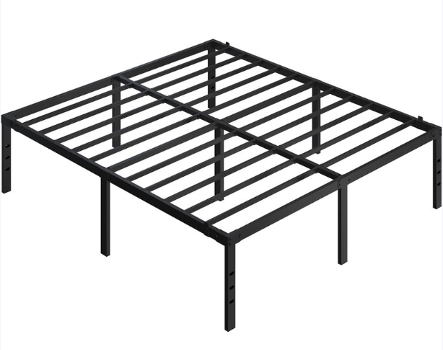 Lit double en métal Yaheetech - Noir - 201 x 181 x 41,5 cm - Matelas 180 x 200 cm, avec sommier à lattes