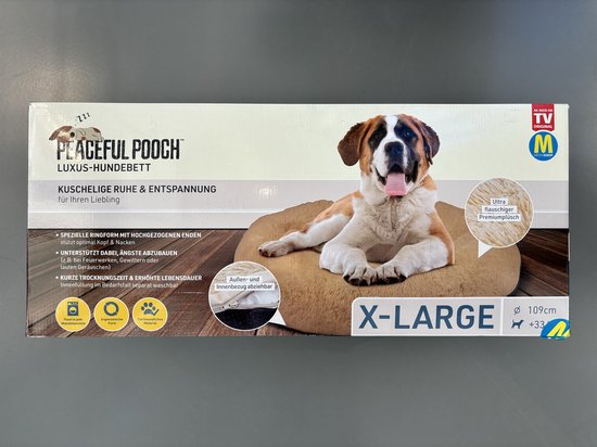 Peaceful Pooch XL - panier moelleux pour chien - 109 cm de diamètre - pliable - disponible en plusieurs tailles. Panier pour chat - lavable - rembourrage amovible - soulage les articulations et les muscles - fond à picots antidérapant