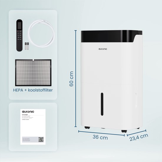 Déshumidificateur Auronic - Better Plus Series - 20L - Chambre à coucher, salle de bain, salon et bureau - Déshumidificateur d'intérieur - Blanc