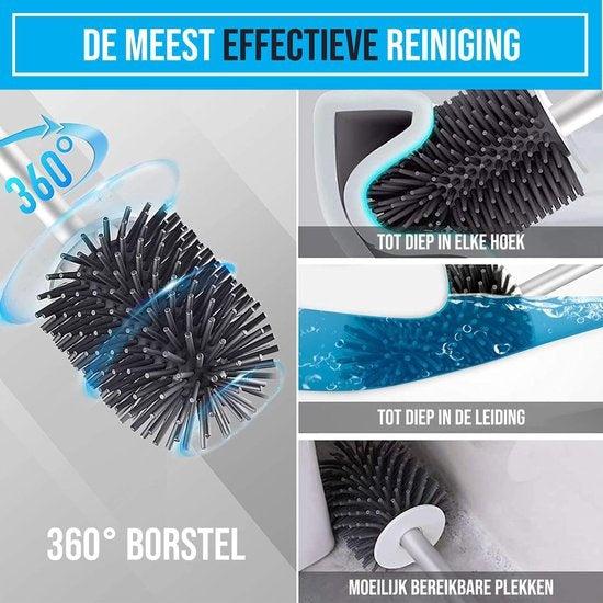 Strex Toilet Brush Silicone with Holder - Quick-drying, Hygienic & Antibacterial Action - Toilet Brush - Toilet Brush Holder