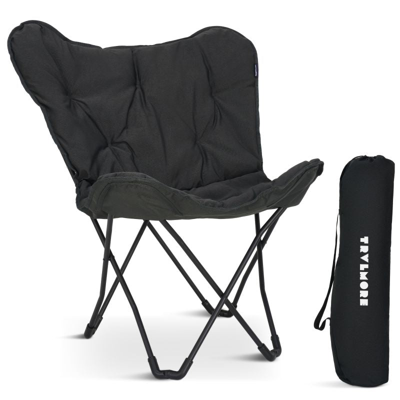 Trvlmore - Butterfly Chair Chaise de camping - 82 x 70 x 92 cm - Capacité de charge de 136 kg, design pliable et sac de transport inclus - Pour le camping et le jardin - Polyester noir et acier