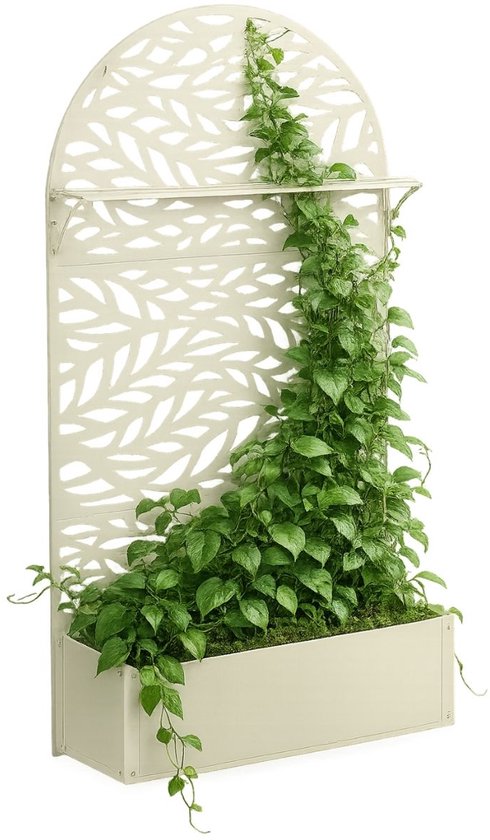 Mica Decorations Sapri Support pour plantes - Jardinière avec treillis pour plantes grimpantes - Support pour plantes autonome ou à fixer au mur - 90 x 33 x 180 cm - Blanc cassé