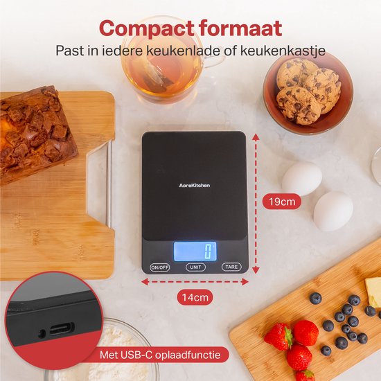AoraKitchen Balance de cuisine numérique - rechargeable par usb - 1g à 15kg - balance de précision - tare