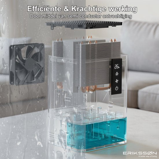Déshumidificateur Erikssøn Dry Pro Series - Déshumidifie jusqu'à 1,2 litre par jour - Convient à la maison, à la chambre à coucher, à la salle de bain, au salon et au sous-sol - Déshumidificateur - Noir