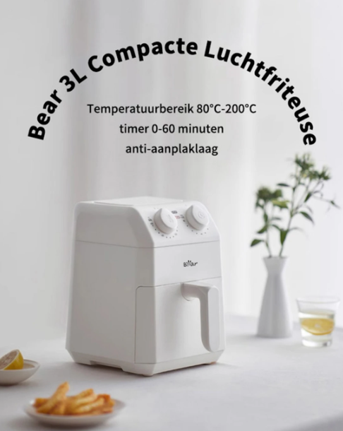 Bear QZG-K12T1 Friteuse à air chaud compacte 3 L - Blanche - 20,5 x 26,5 x 28,5 cm