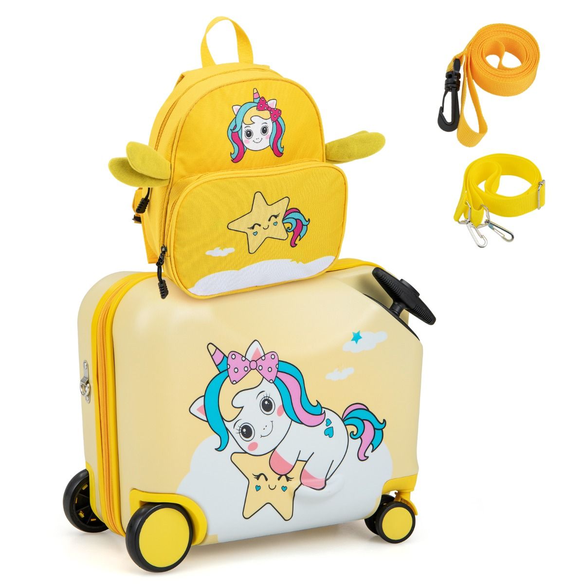 Ensemble valise et sac à dos pour enfants Coast - Valise à roulettes - Sac à dos avec un adorable motif d'abeilles - Jaune