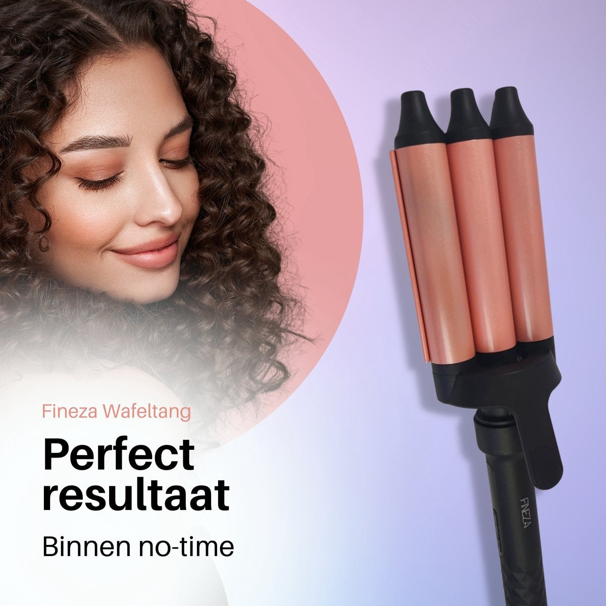 Fineza Pince à gaufres 25mm - Boucleur de cheveux en céramique avec 10 réglages de température - Or rose