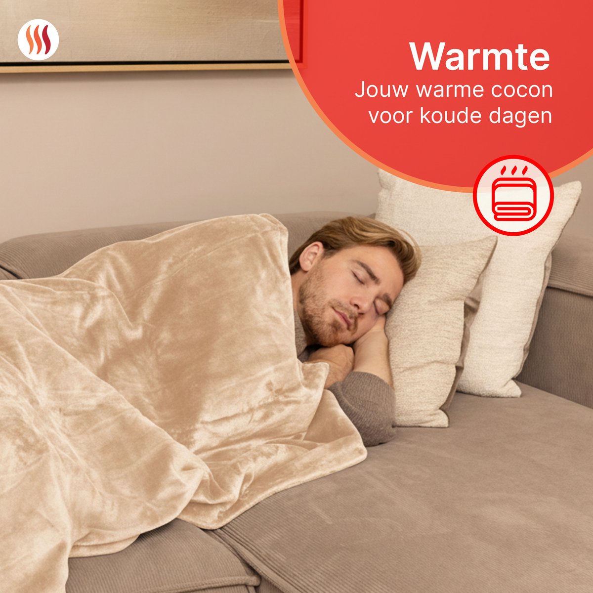 Couverture chauffante Seranova - 160 x 120 cm - Couverture chauffante pour une personne - Polaire double face - Couverture douillette - Beige