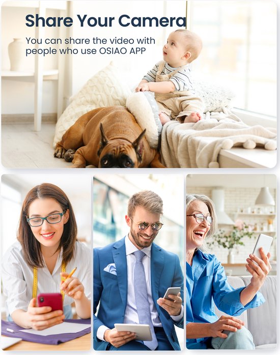 GNCC P1 : babyphone Wi-Fi avec caméra - Avec application - 1080p - Audio bidirectionnel - Vision nocturne infrarouge puissante - Détection de mouvement - Sirène - Blanc