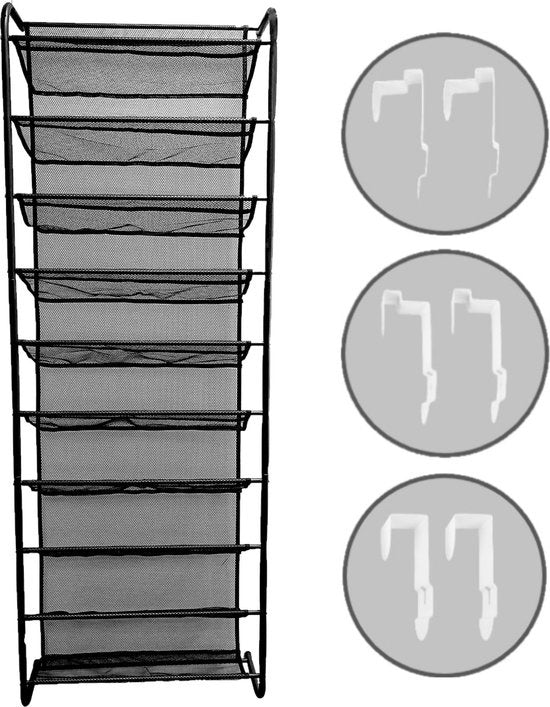 O'DADDY® porte chaussures suspendue en métal - Convient aux portes droites et obtuses, des deux côtés - 20 x 51 x 182 cm - Noir